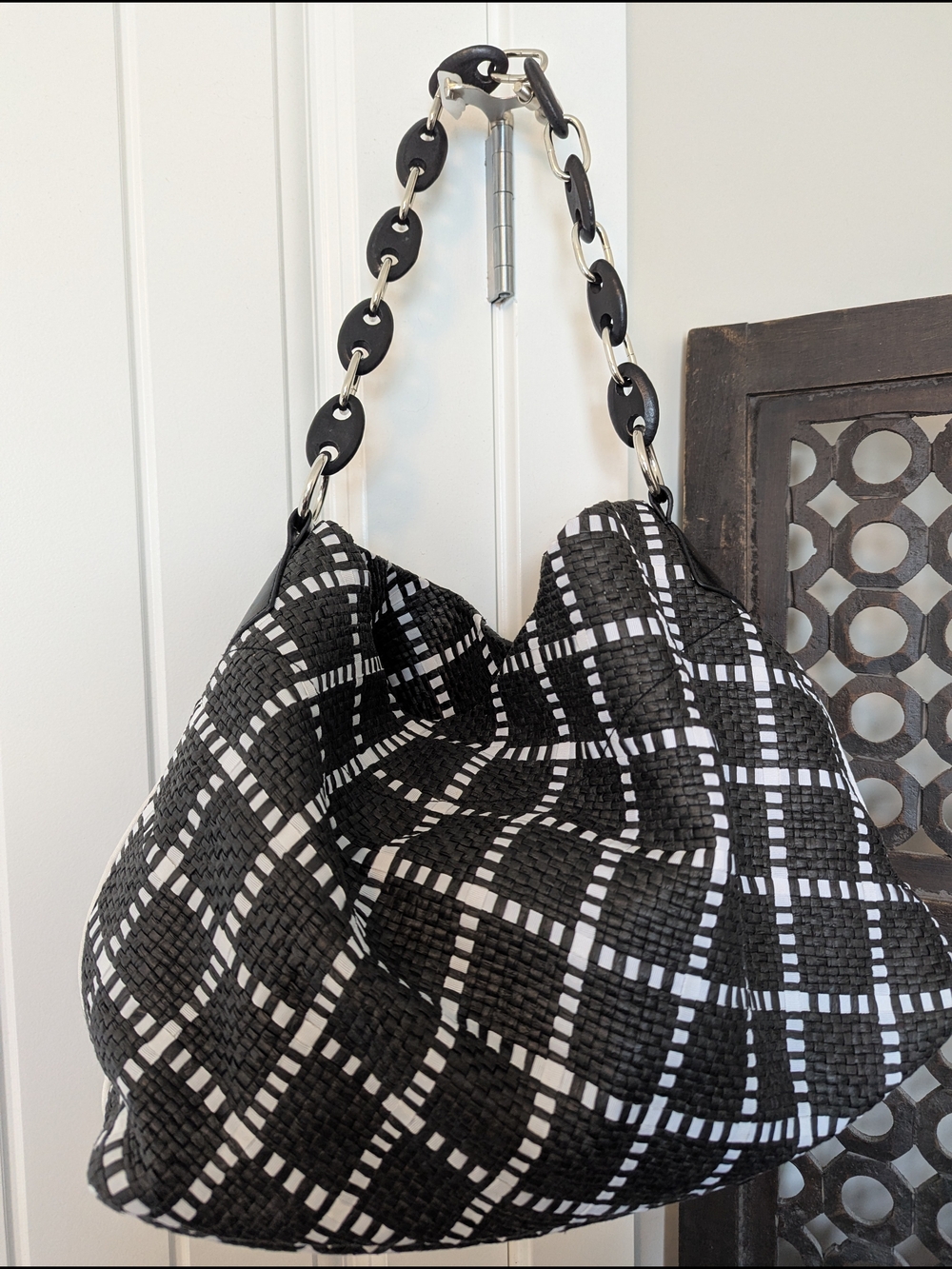 Black & White Woven Hobo Bag